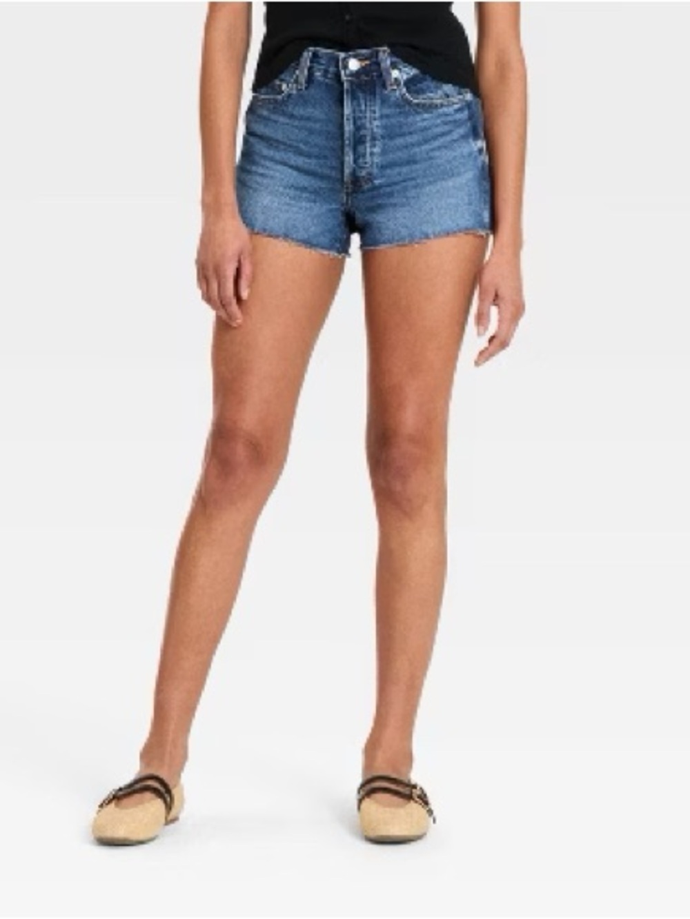 182 Denim Blue High-Rise Frayed Hem Jean Shorts